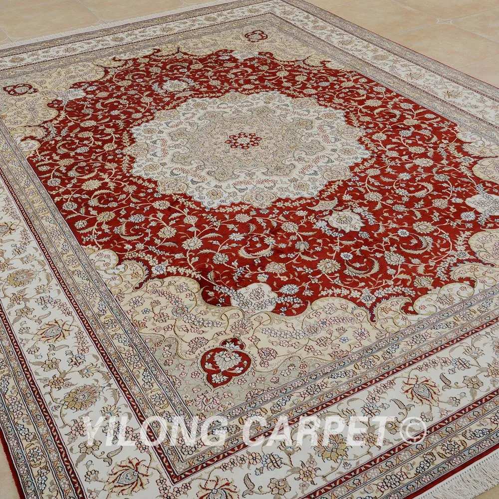 Beste Yilong 9'x12 'Vantage Klassieke Kleed Grote Rode Medaillon Antiek Persain Tapijt Tapijt 100% Zijde (0914)