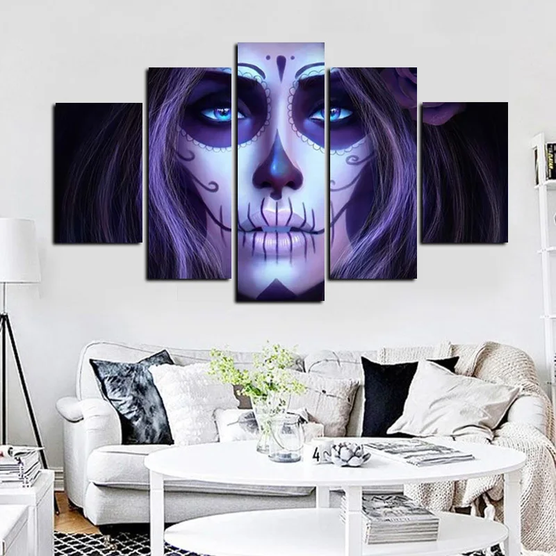 

5Panel HD Print Abstract Sugar Skull Day of Dead Modular Wall Painting Canvas Art Wall Picture Poster for Living Room Cuadros