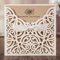 100pcslot laser cut wedding invitations kraft paper ivory shell party invitation elegant hollow birthday card free printing