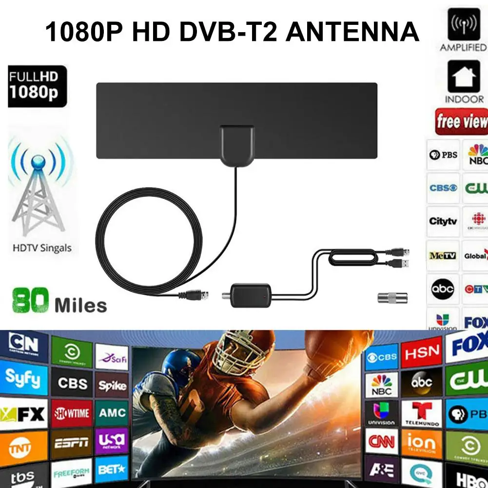 

High Gain 1080P HD TV Antenna Digital Indoor HDTV Indoor Digital TV DVB-T2 Antenna And Signal Amplifier Support 80 Miles