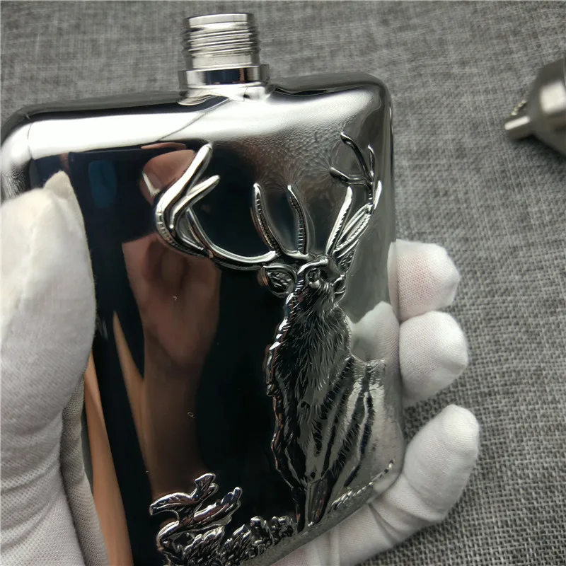 Плоская фляжка из нержавеющей стали 6OZ F 304 рельефная 6 унций карманная для водки