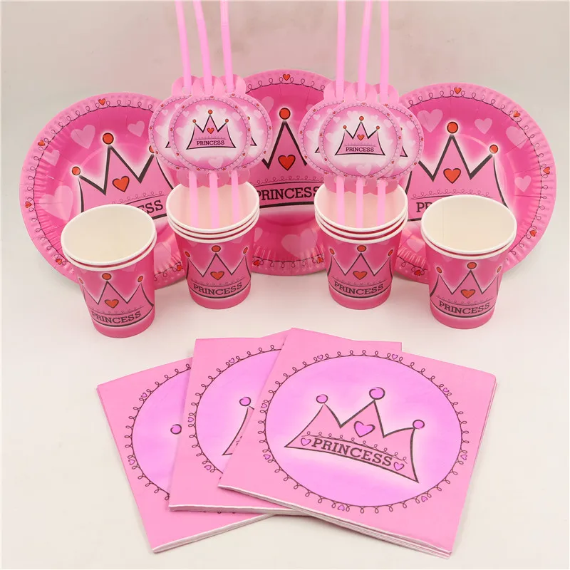 38pcs \ много счастливых День рождения Розовый Корона Дети сувениры Чашки Бумага