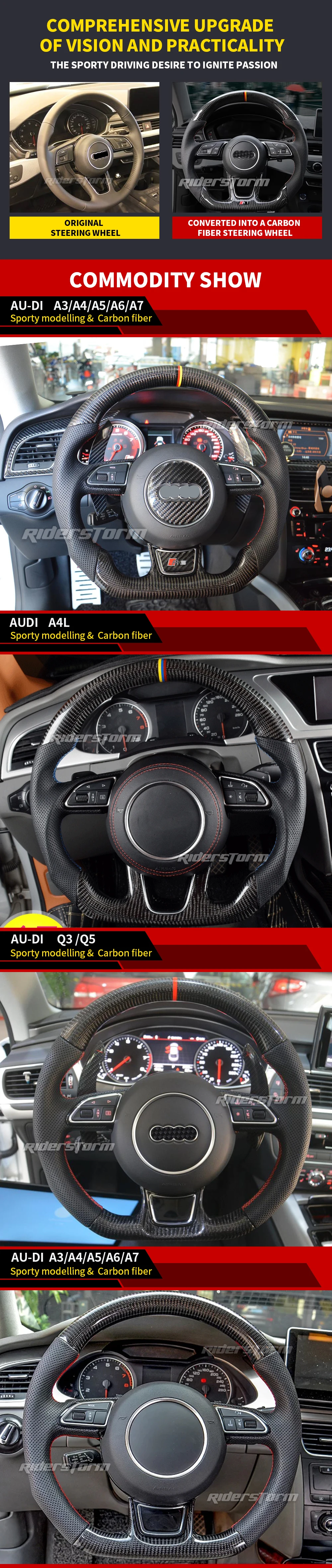 Индивидуальное Рулевое колесо для Audi A4L A4 S4Carbon Fiber Кожаный руль планки универсальные Сменные аксессуары