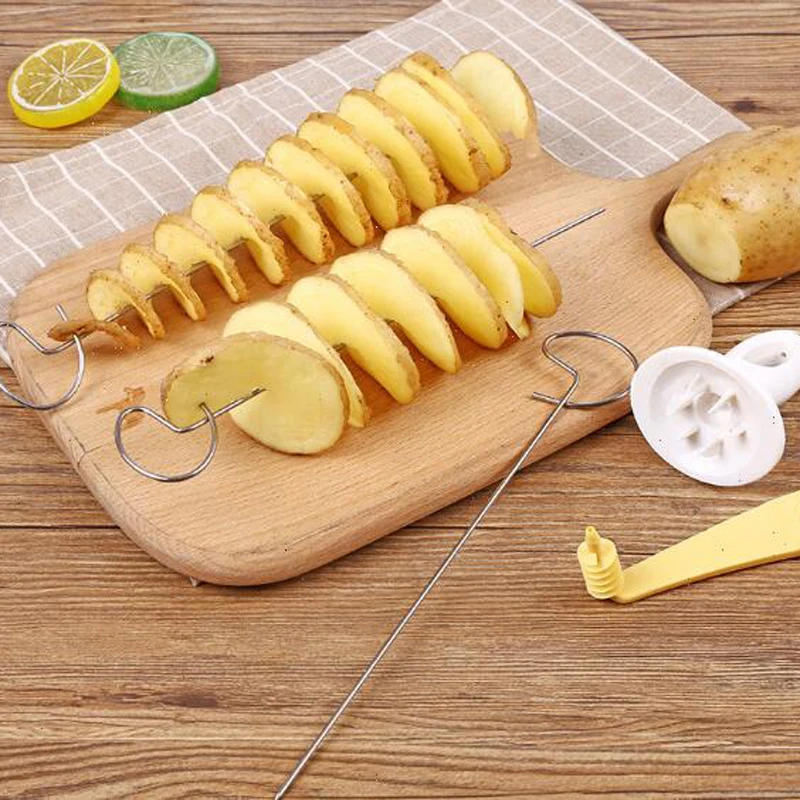 1pc 3 string Rotate Potato Slicer Stainless Steel +Plastic Twisted Slice Cutter Spiral DIY Manual Creative | Дом и сад