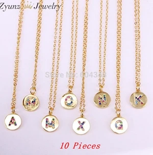 10pcs necklace 10/26 шт. золотая, радужная CZ кубический цирконий с инициалами насквозь с буквенным принтом в Круглый Форма подвески ожерелья для Новинки для женщин ювелирные изделия - Окраска металла: 10pcs necklace