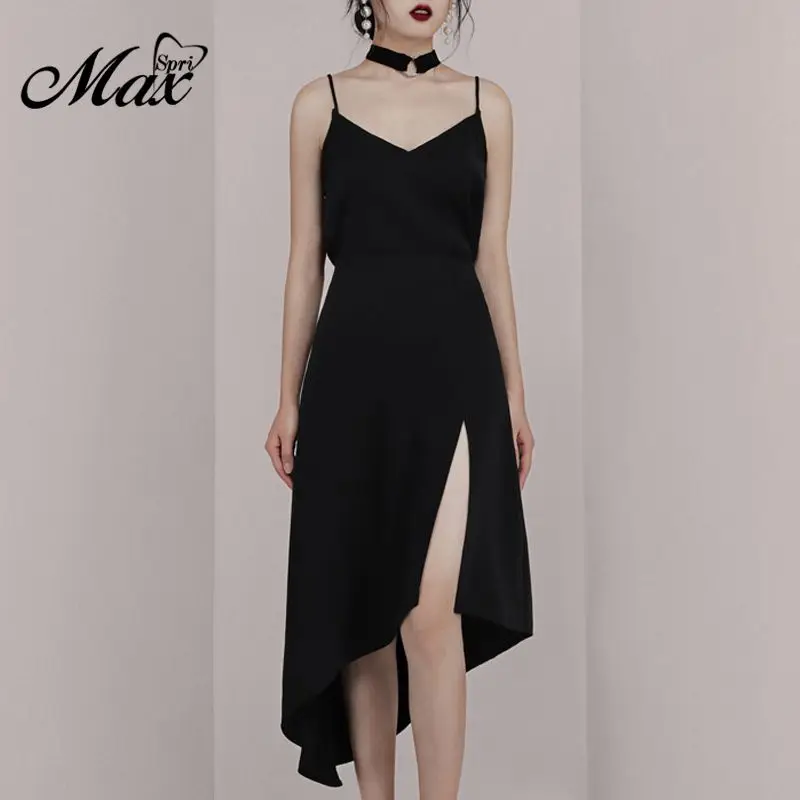 Женское вечернее платье-миди Max Spri маленькое черное платье на тонких бретельках с