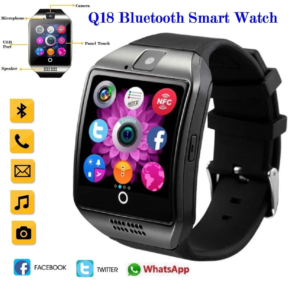 Смарт часы с камерой Q18 Bluetooth шагомер слот для SIM карты TF фитнес трекер спортивные