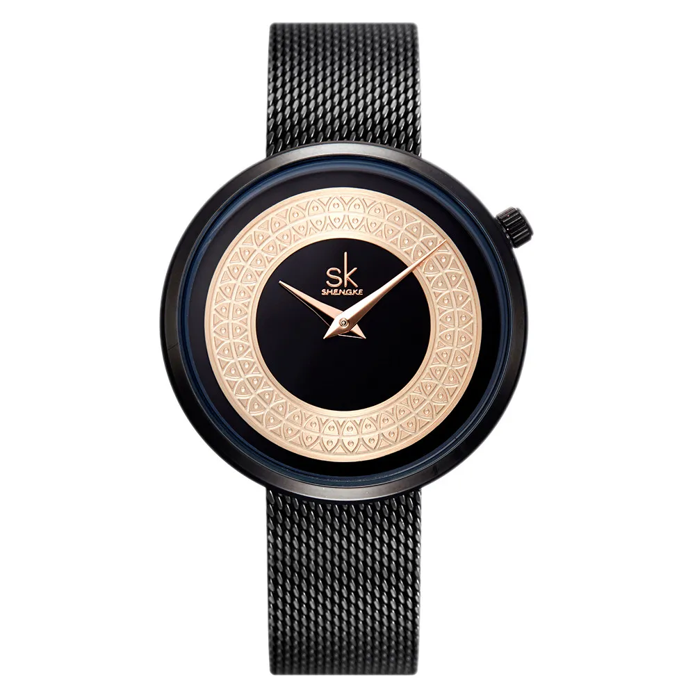 black 01 Shengke новое платье женские часы для женщин металлическая сетка модные классические женские часы люксовый бренд Relogio Feminino - Цвет: black 01