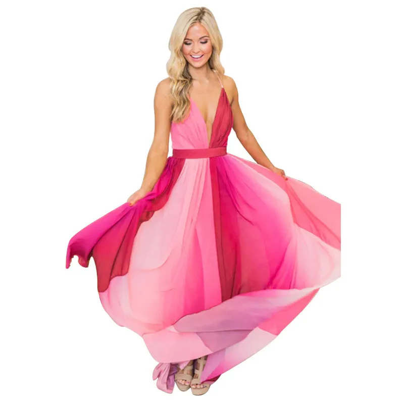 Богемное женское летнее длинное платье 2019 сексуальное бодикон с рисунком