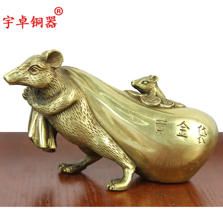

Yu Zhuo bronze ornaments of gold in rat kangaroo back pocket money Wangcai transport copper art gift decoration