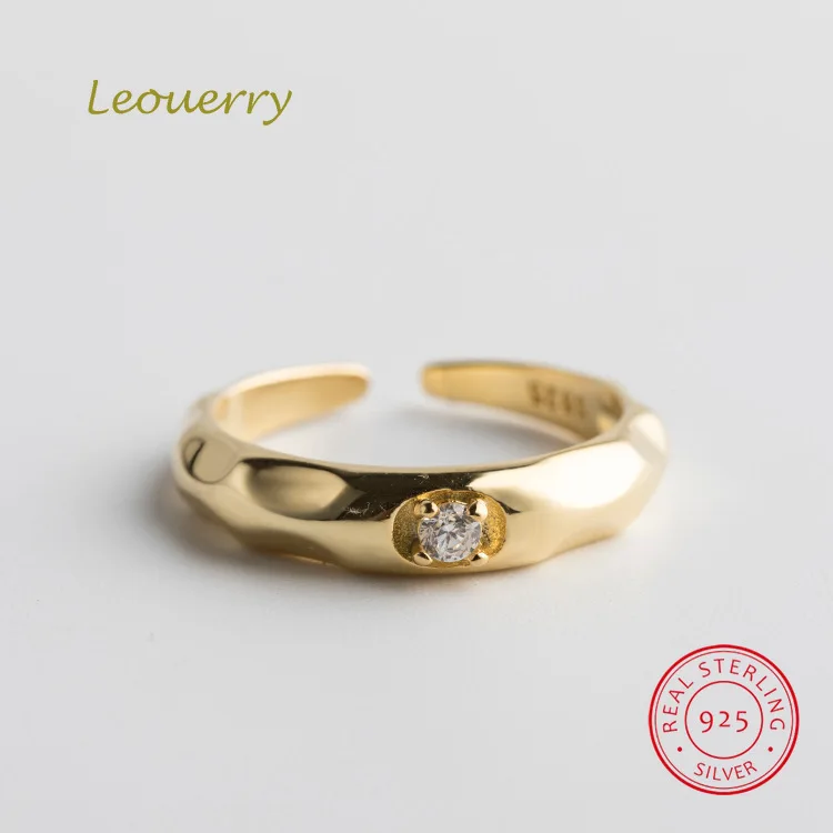 Leouerry 925 пробы серебро простые неправильной формы кольцо инкрустированное