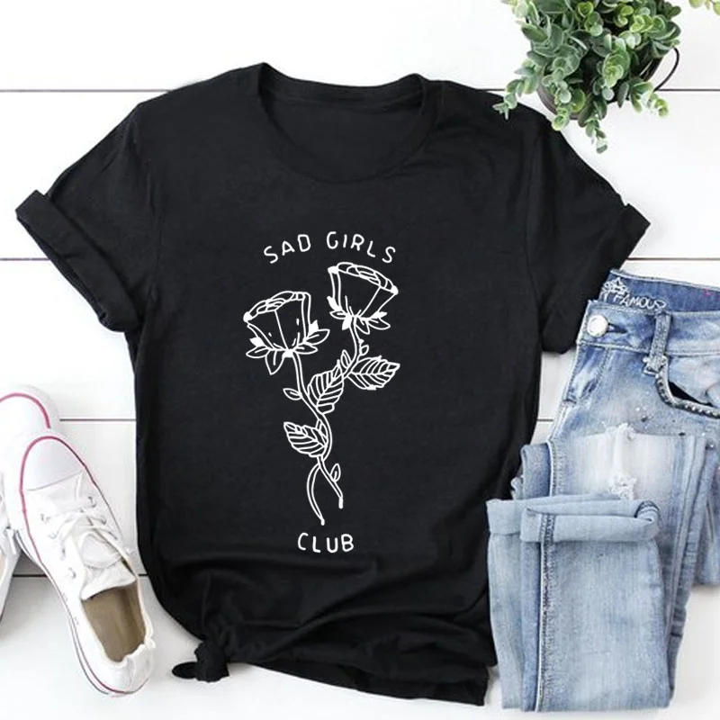 

Sad Girls Club Unisex Rose Graphic Design Tumblr Hipster Aesthetic t Shirt women fashion pretty gift grunge aesthetic tees tops
