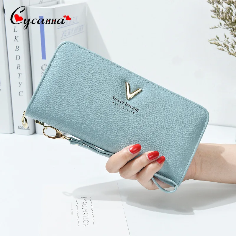 V word женский кожаный кошелек клатч удлиненный с молнией держатель карты высокого
