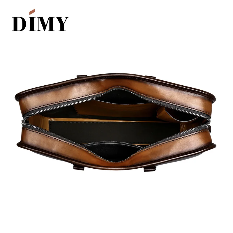 DIMY Vintage Handmade Italian Genuine Leather Briefcase Men Hand Patina Messenger Shoulder Bags Laptop Business Case Men's Bags