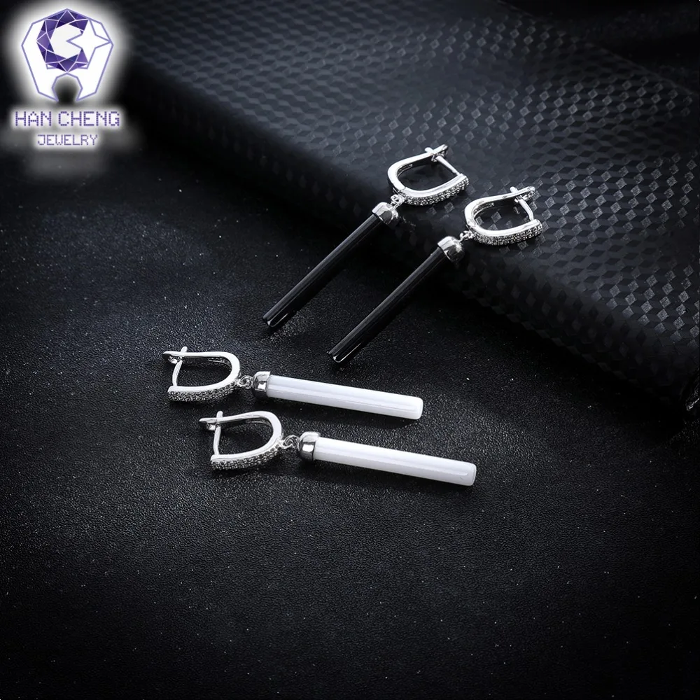 HanCheng цилиндрические золотые Висячие длинные висячие серьги с фианитами ААА