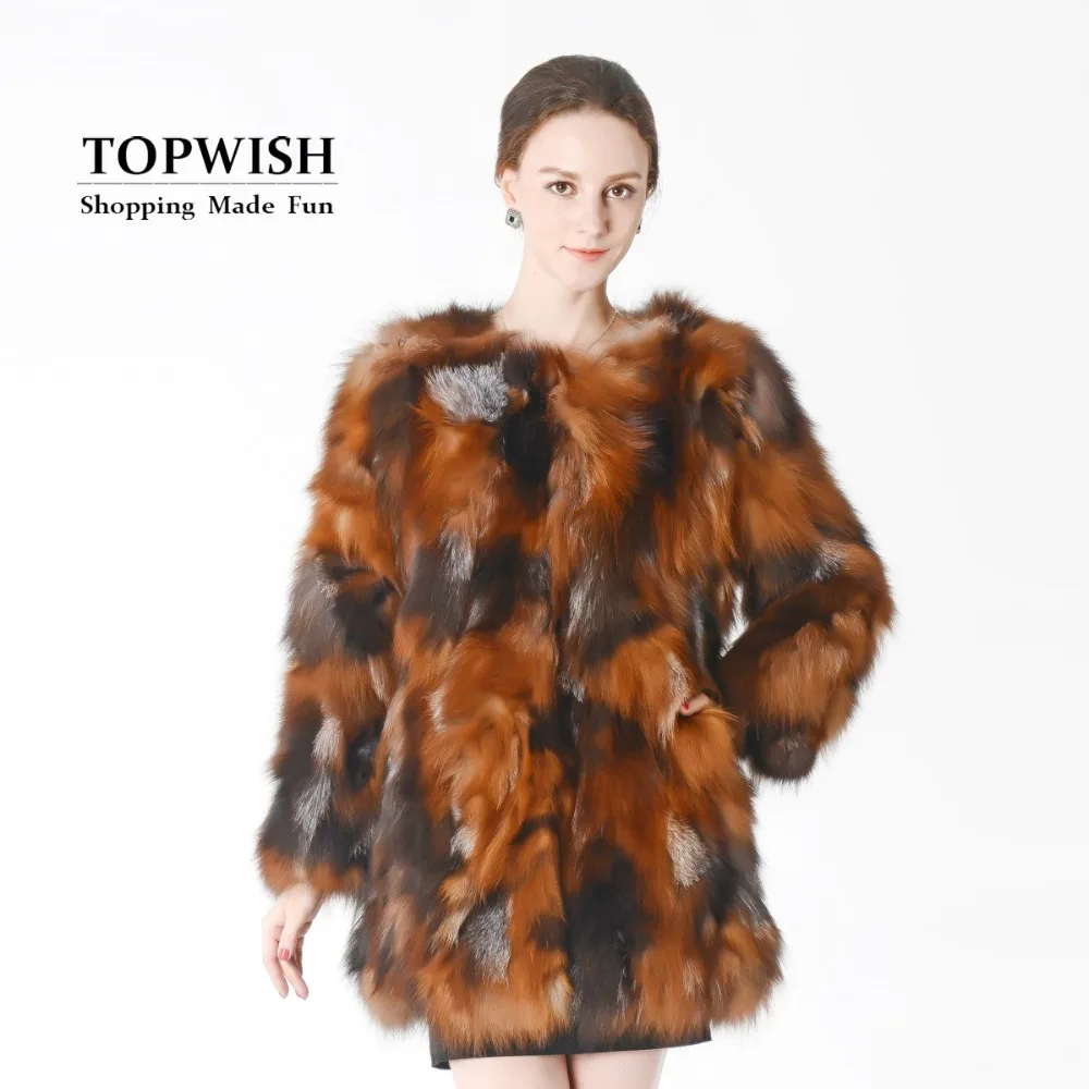 Теплое длинное пальто из натурального Лисьего меха со стразами Женская фабрика