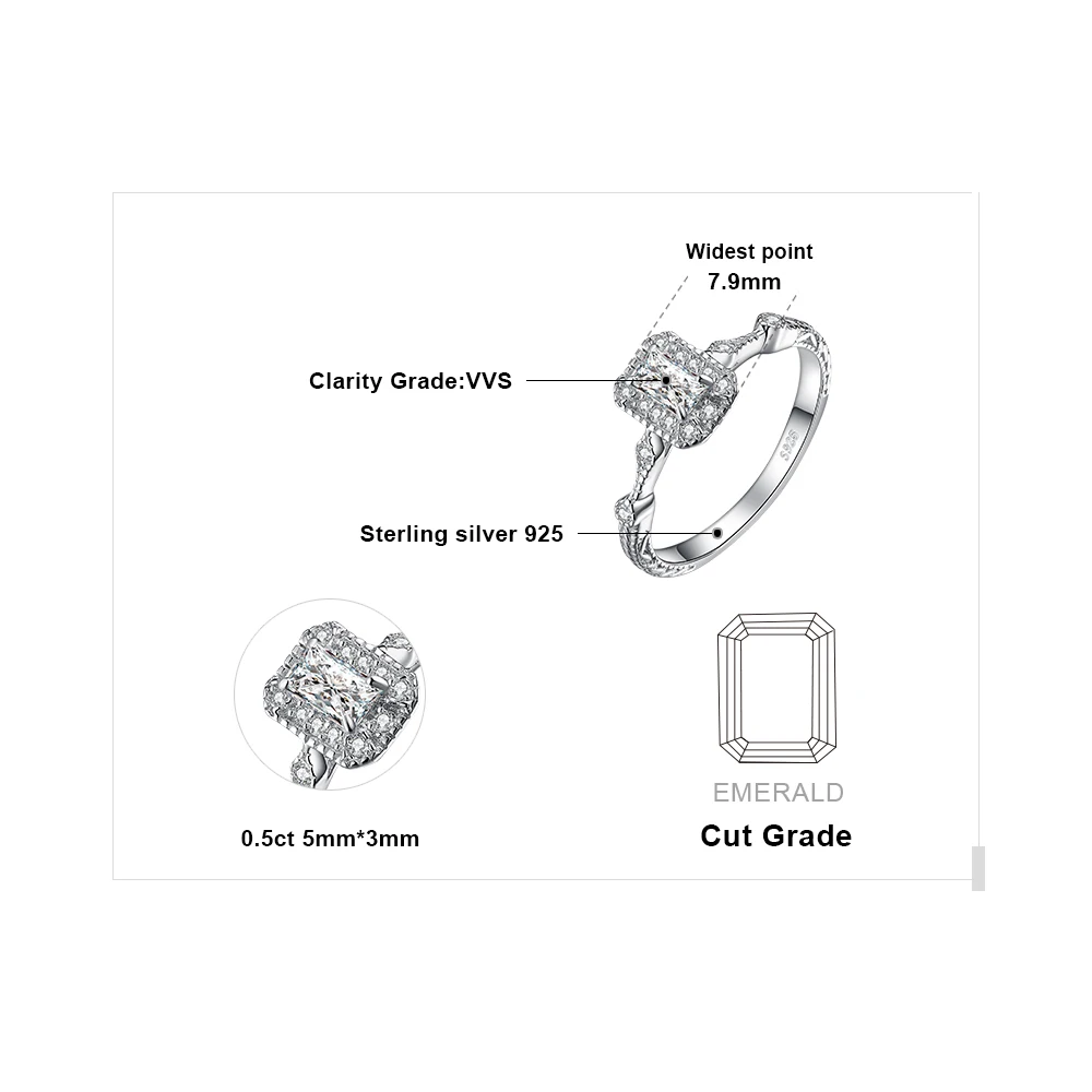 JewelryPalace Винтаж Milgrain 0.5ct Emerald Cut кубического циркония Обручение кольцо 925 пробы серебро для Для женщин Новая горячая распродажа