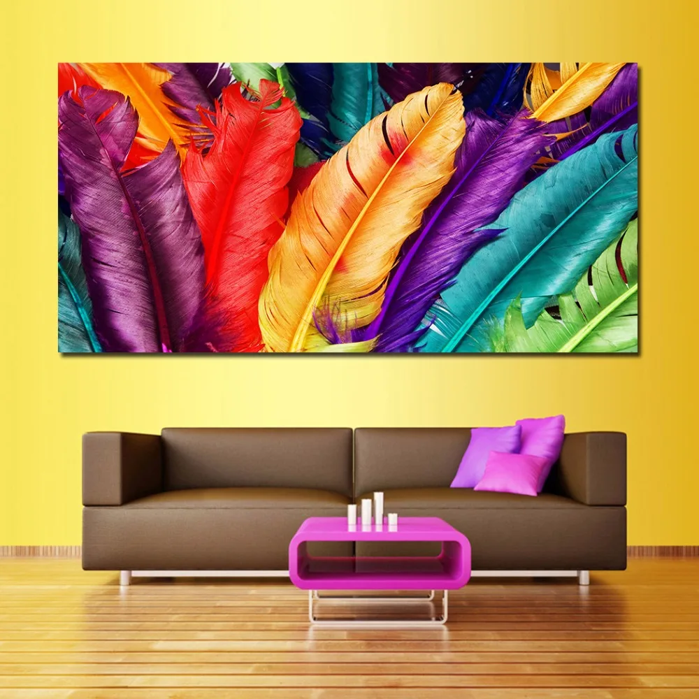

JQHYART Colorful Feathers Oil Painting Wall Art Canvas Decorative Living Room Painting Wall Painting Picture No Frame