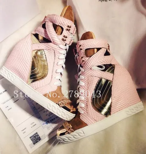 Новые роскошные высокие вырезы клинья разноцветные Скрытая каблук обувь на