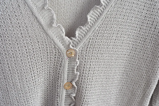 Женский Укороченный кардиган feminino, весна-лето, топ с v-образным вырезом, элегантный женский высокоэластичный летний тонкий кардиган с рюшами