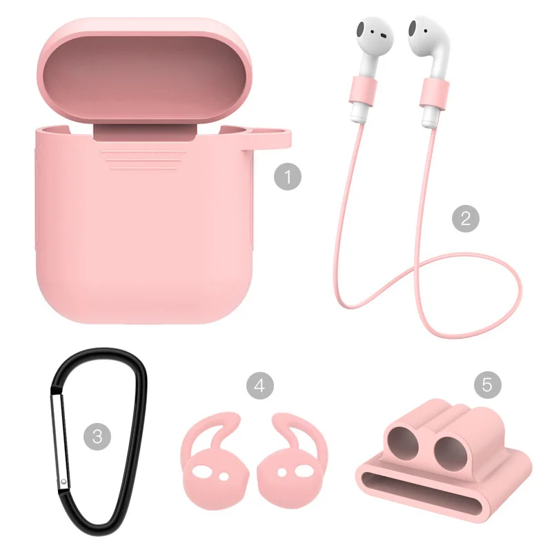 Мягкий силиконовый чехол для Airpods, противоударный защитный чехол для наушников, водонепроницаемый чехол для Air Pods, комплект из 5 предметов