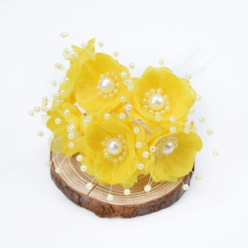 yellow 6 шт./набор, искусственные растения, рождественские украшения для дома, свадьбы, сделай сам, венок, подарки, коробка для конфет, шелковые жемчужные декоративные цветы - Цвет: yellow