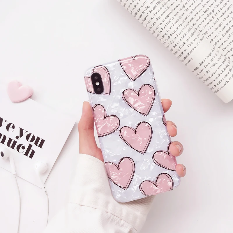 Pink Girly Love Heart Marble Case For Huawei P20 Pro case Soft Silicone Cover for Nova 3i 3 2s Mate 20 Coque Capa |