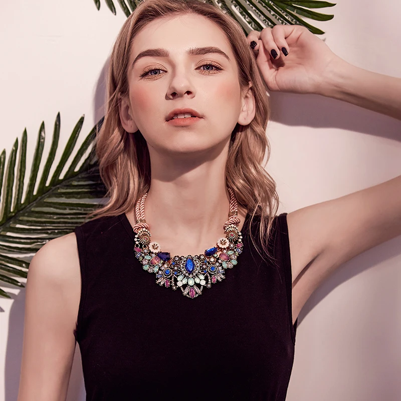 Двухканатная цепочка Mulicolor Crystal ожерелье из акриловых цветов массивное богемное