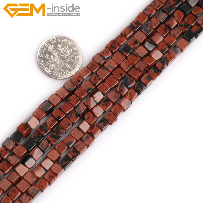 

Nature stone black red jaspers square cube beads for Jewelry making strand 15 inch Simi-precious Gem stone bead for bracelet 4mm