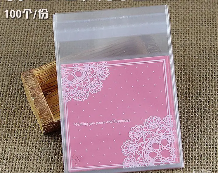 100 шт./лот романтический розовый кружевной упаковочный пакет для печенья