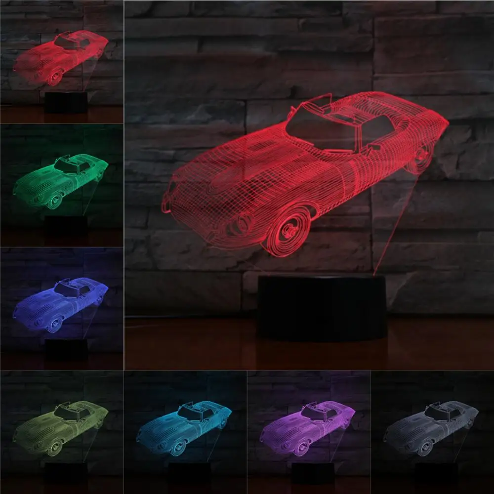 Ретро гоночный спортивный автомобиль 3D лампа Ночной Светильник LED Многоцветный