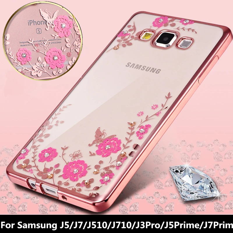 Для Samsung J5 J7 2016 J3 Pro Prime Secret Garden Покрытие мягким TPU Чехол Блистательный алмазный цветок на задней крышке.