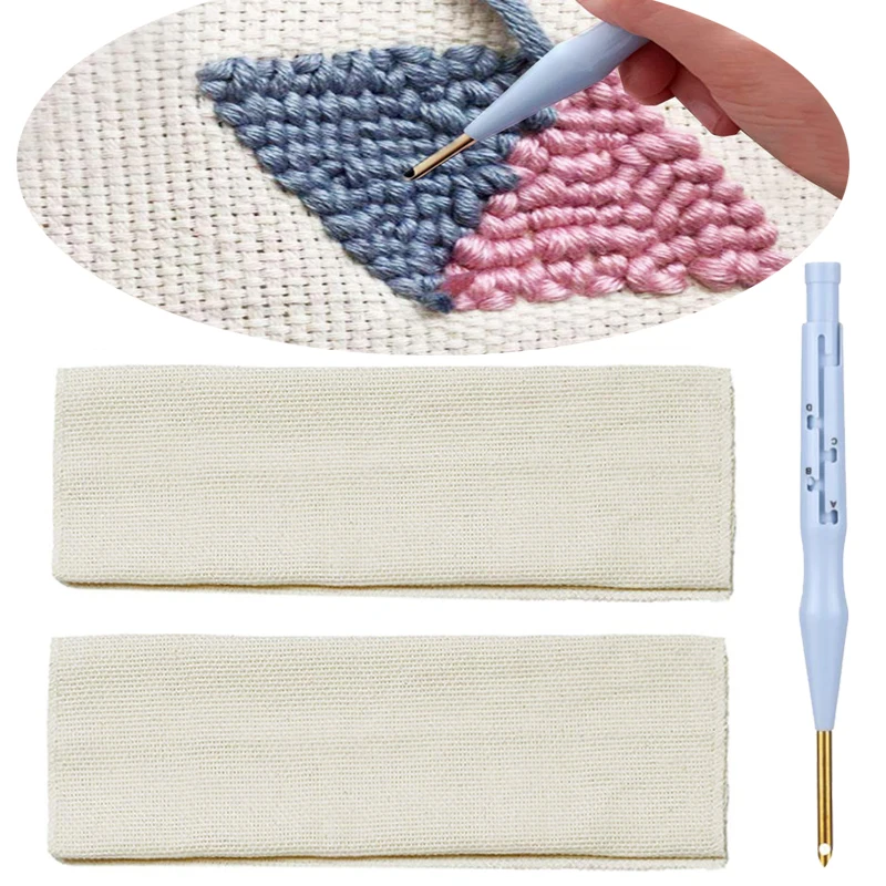 2 куска льняной ткани для вышивки иглой для шитья, инструмент для ткачества.