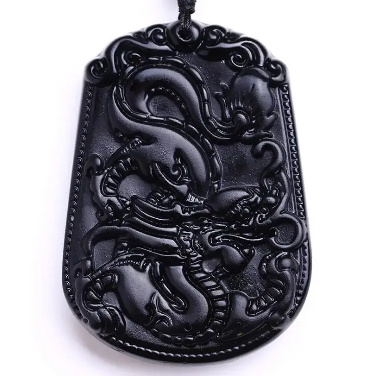 Подвеска из натурального обсидиана Wujin, счастливый 12-зодиакальный Дракон дракона, хорошая гарантия мира, подарок для мужчин и женщин, ожерелье, подвеска