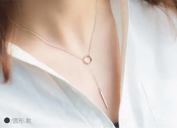 Реальный. Женское серебряное ожерелье с открытым квадратным кольцом и подвеской