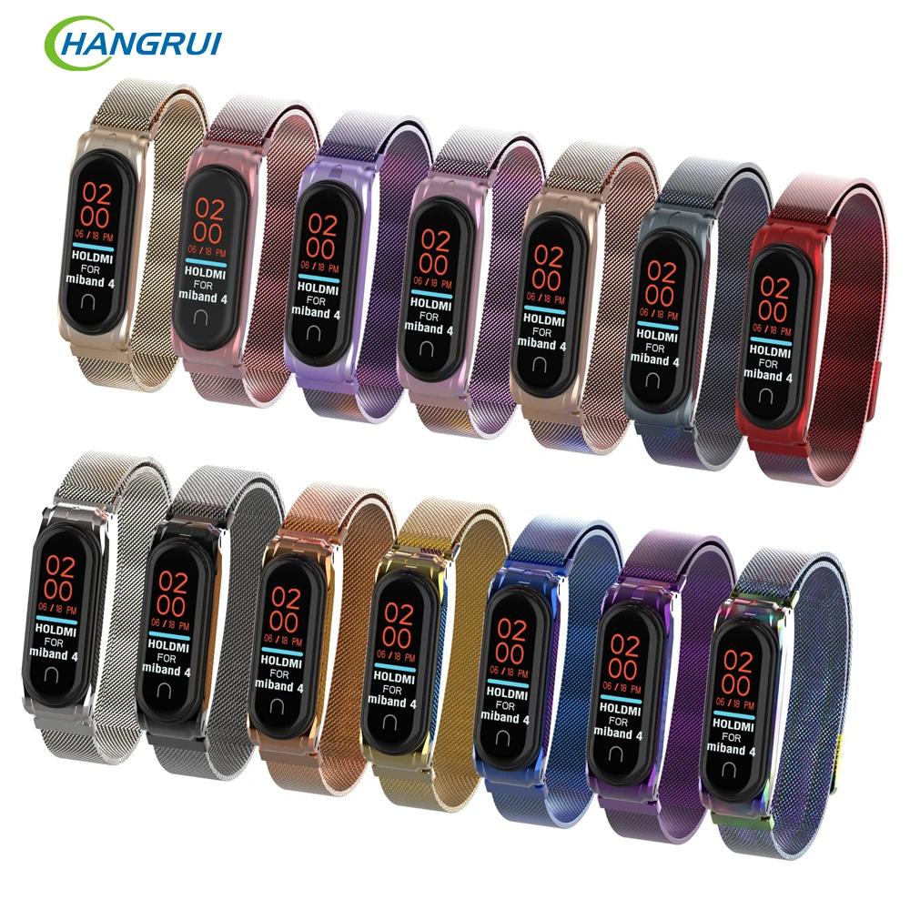 Магнитный металлический браслет для Xiaomi mi band 4 аксессуары смарт часов браслеты из