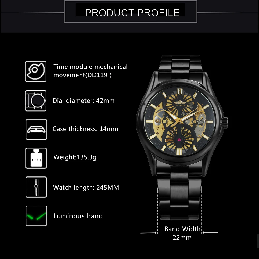 WINNER официальный бренд Роскошные мужские часы 2019 Повседневное платье Скелет