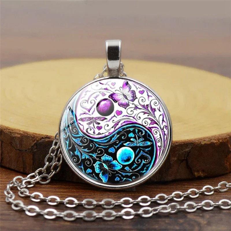 Ожерелье с бабочкой и Инь Ян кулон тайцзи ожерелье драгоценным камнем время