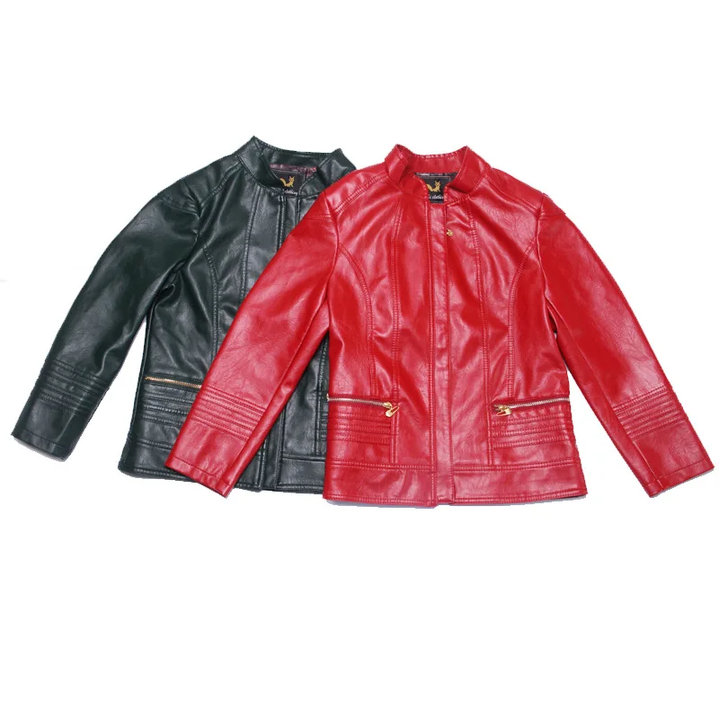 Женская кожаная куртка на осень и зиму повседневная короткая из искусственной