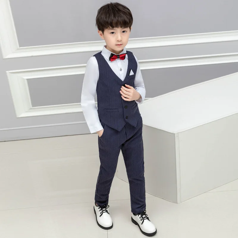 Kids Stripe Wedding Suit Brand Flower Boys Formal Tuxedos School Summer Clothing Set Birthday Dance Prom Dress Costume |