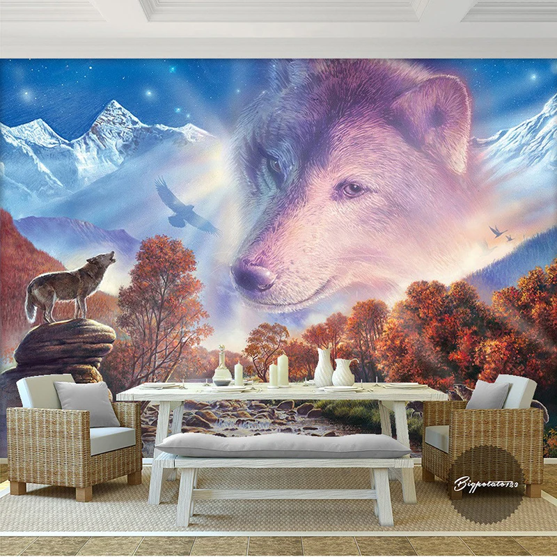 Пользовательские 3d Настенные обои с изображением головы волка мира гостиной