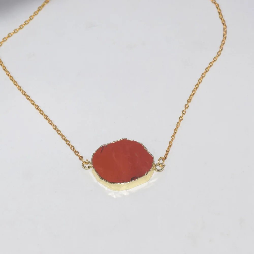New Style Gold Bezel Irregular Bloodstone charm pendant necklace 2019 Red 2 loops rough natural slice stone chain women | Украшения и