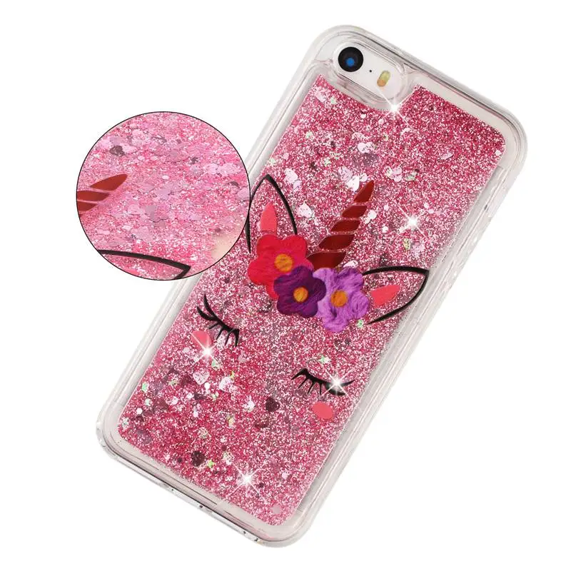 Case For iPhone 5 5s SE Protective Shell Glitter Shine Quicksand Flowing Liquid Unicorn Pattern Shockproof Back Cover Soft TPU |