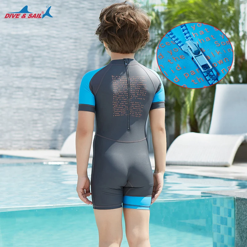 Детский слитный купальник из лайкры с коротким рукавом и защитой от УФ
