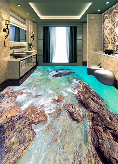 

[Self-Adhesive] 3D Sea Strait Dolphin 7 Non-slip Waterproof Photo Self-Adhesive Floor Mural Sticker WallPaper Murals Wall Print