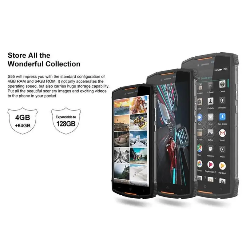 Doogee S55 Ip68 Водонепроницаемый Android 8,0 смартфон 4 ГБ ОЗУ 64 Гб ПЗУ 5500 мАч Mtk6750t Восьмиядерный 5,5 дюймов две sim-карты МП мобильный телефон
