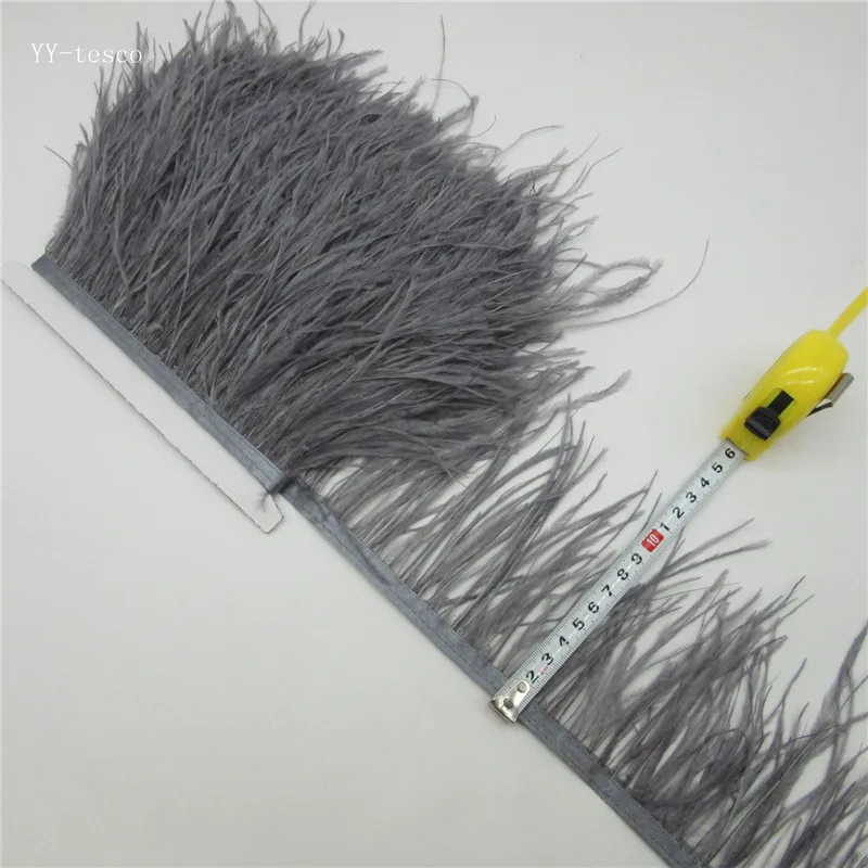 

5 yards 10-15CM Top high quality real Dark grey ostrich feather trims for skirt/dress/costume feathers ribbon plumes trimming