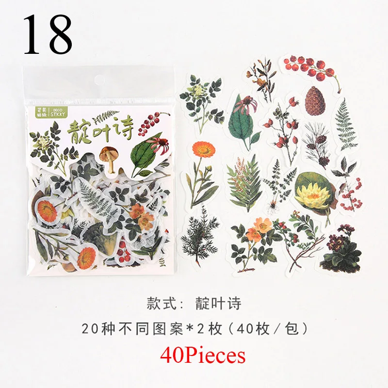 18 40 шт./упак. Новинка Животные цветок стикеры на клейкой основе с adorablestickers милые канцелярские принадлежности настенные наклейки для детской DIY дневник в стиле Скрапбукинг - Цвет: 18