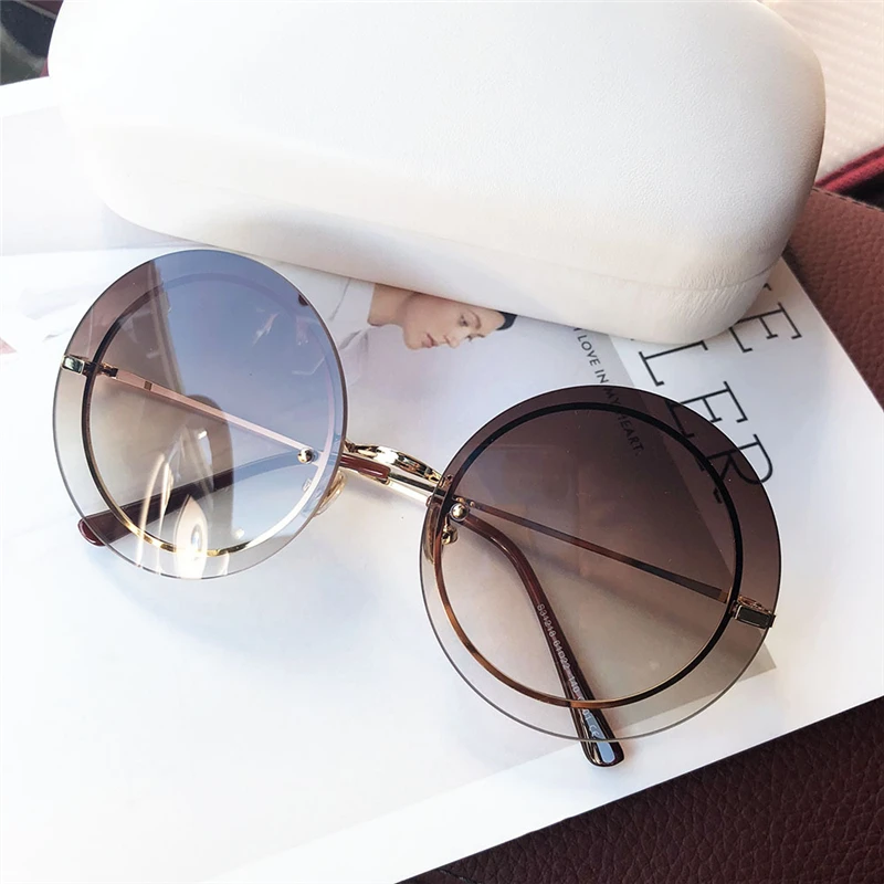Очки солнцезащитные женские круглые без оправы с градиентом | Аксессуары для