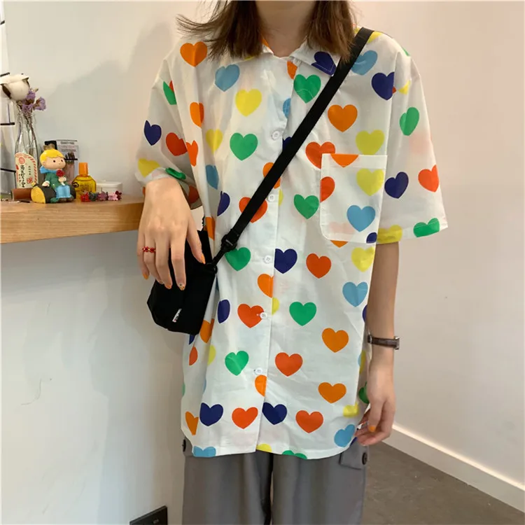 Для женщин рубашки для мальчиков корейский Ulzzang Sweet Love печати короткий рукав